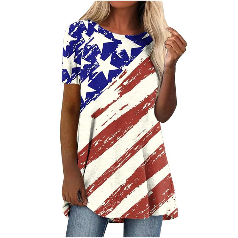 Summer USA American Flag 3D Print T-shirt Streetwear Women Short Sleeve T Shirts Y2K Tops Tees Woman Female Oversized Clothing