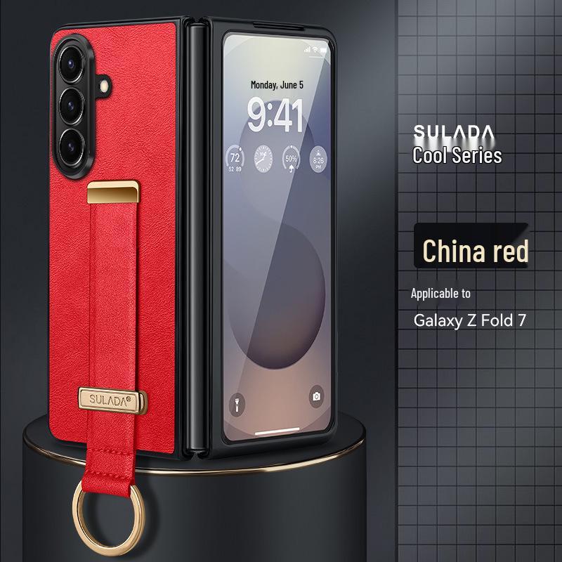 Samsung Z Fold7/6/5 Leather Texture Wrist Strap Stand Case