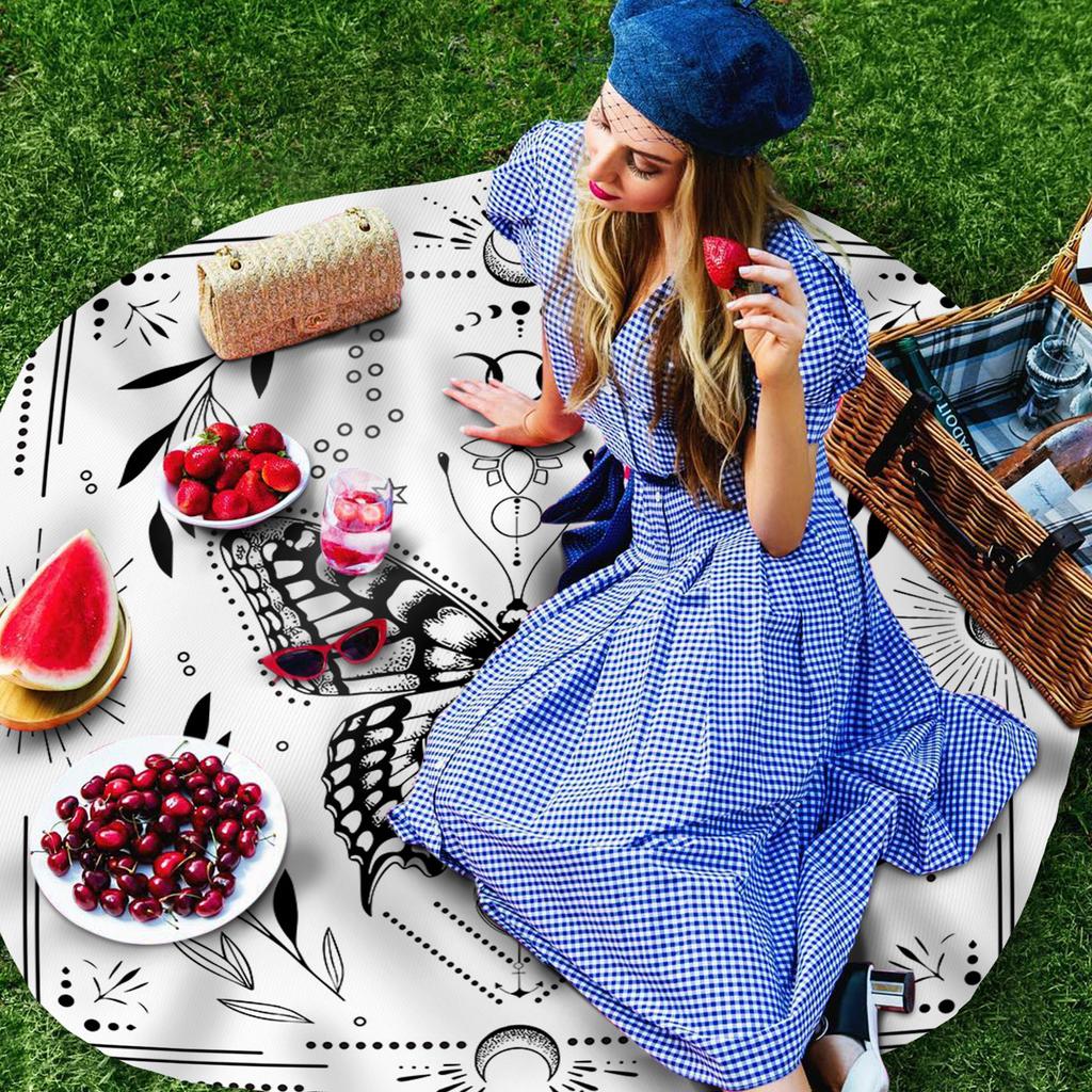 Sun Flower Butterfly Lines Round Tablecloth Waterproof Table Cover For Wedding Party Decoration Dining Table Cover