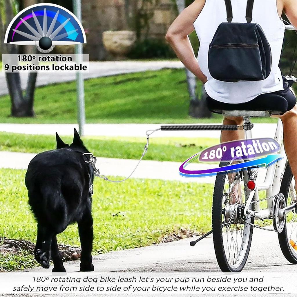 Dog Bike Leash with Built-in Buffer Spring, 180° Rotating or Fixed | Quick Attach Mechanism | Thickened Steel Wire Rope | 550-lbs Pull Strength,
