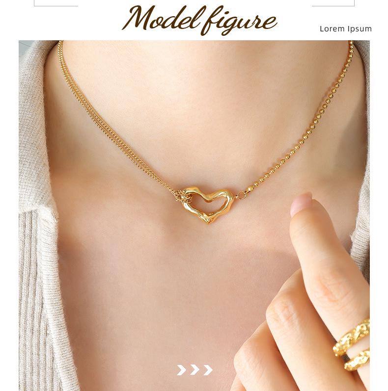 Korean Fashion Titanium Heart Clavicle Necklace with Double-Sided Texture