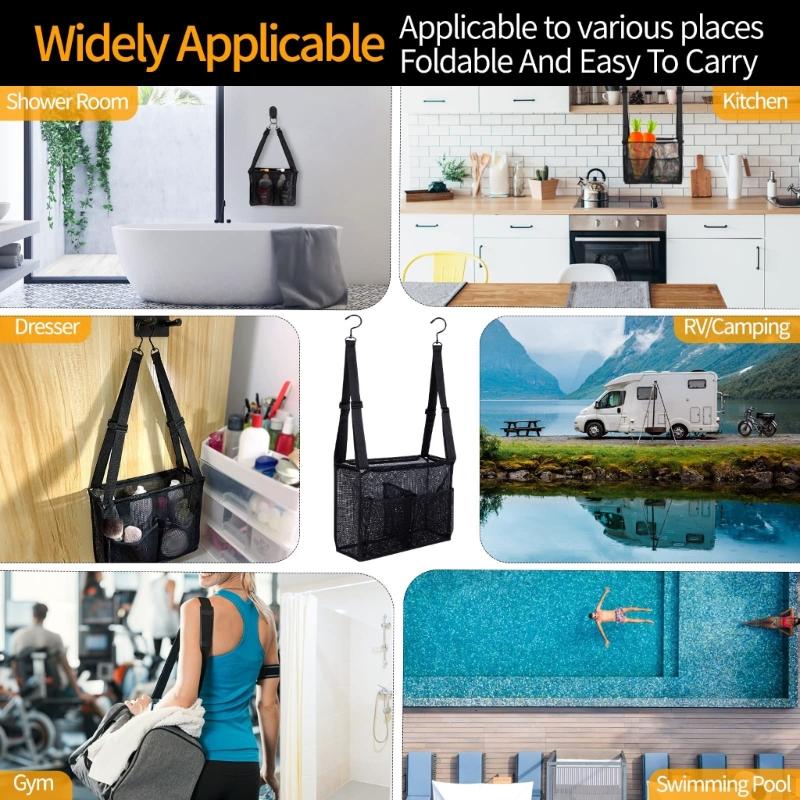 Pack of 2 Adjustable Hanging Meshes Bath Storage Bags Breathable Fabric No Tools Installation for Bathroom Organization