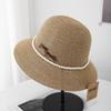 French sunshade bow pearl flat top straw hat sunshade sunscreen casual fashion versatile beach hat women