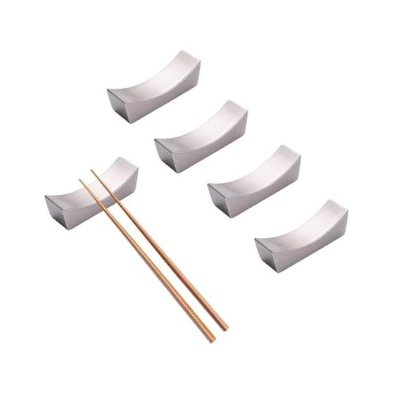 5-Piece Stylish Stainless Steel Chopstick Rests, Japanese Style Tableware, Simple Cutlery Holders (Silver)