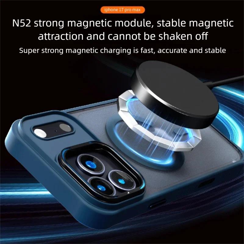 Custodia magnetica con supporto per obiettivo in metallo per iPhone 17 Air 16 Plus 15 14 13 Pro Max con cordino a tracolla e protezione resistente