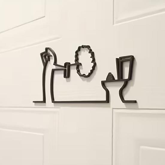 Wandkunst Lustiges Badezimmer-Schild, 3D-gedruckte minimalistische Linien-Toiletten-Wohnzimmerkunst, Schwarze moderne Heimdekoration für Waschraum, Humorvoll
