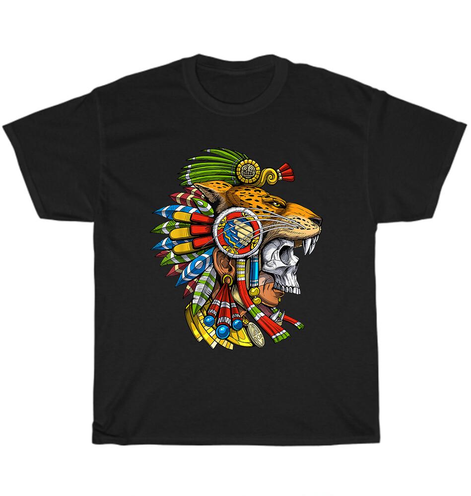 Aztec Skull Jaguar Warrior Mask Mayan Mythology Native Mexican Ancient T-Shirt S