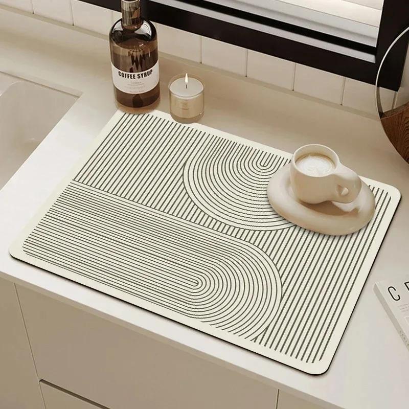 Solid Color Simple Placemat Kitchen Diatomite Dish Drainer Super Absorbent Coffee Rug Drain Pad Non-slip Bath Drying Dishes Mat