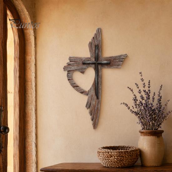 Abgenutztes Holzschild Rustikale Christliche Dekoration, Großes Religiöses Holzkunstwerk, Dekorative Gedenkkunst Spirituelle Hängende Skulptur für Kirche Zuhause