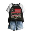 Women's Casual Short Sleeve Raglan Sleeve Crew Neck Graphic Tee Shirt with Vintage Style Patriotic Print for Everyday Wear