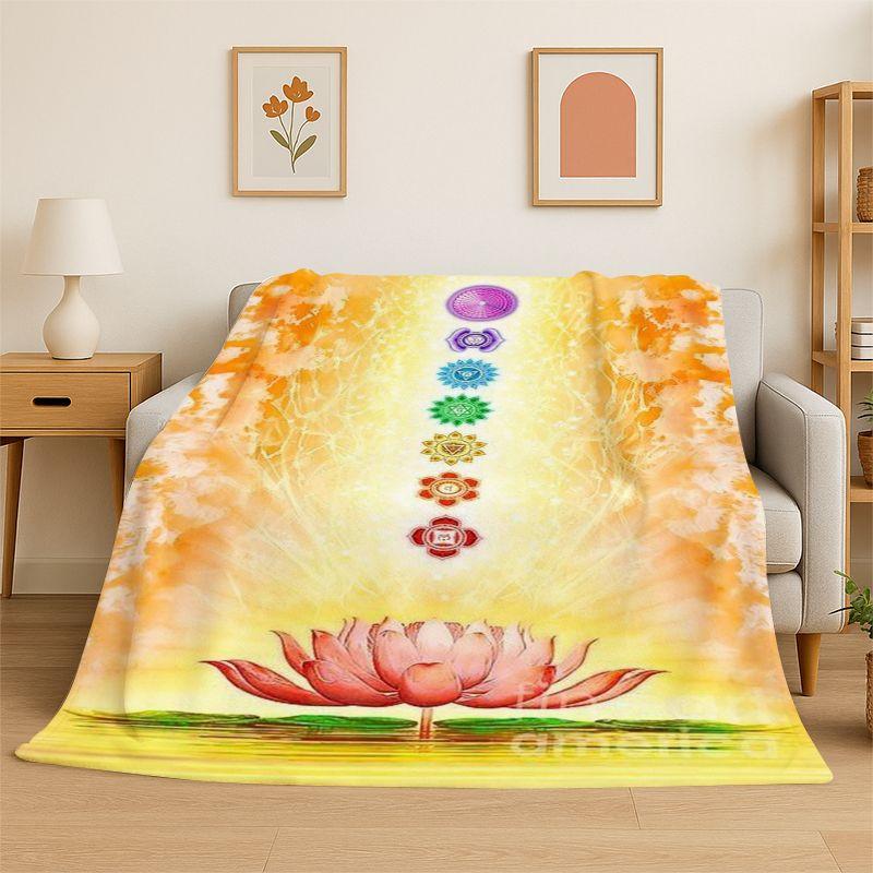 Rainbow Chakra Yoga Mandala Meditation Flannel Blanket Soft Throw Blanket for Bedroom Living Room Bed Travel Camping Picnic Nap