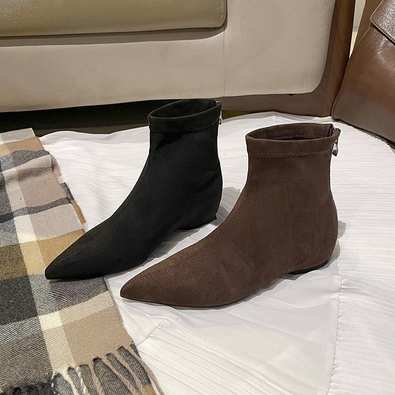 Inner height increase pointed thin boots short boots women's autumn and winter new suede elastic boots French foreign versatile small naked boots