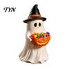 Kid Friendly Halloween Decor Resin Ghost Statue with Pumpkin Candy Bowl for Table Decor, Detailed Tabletop Figures Cute Desktop Organizer Living Room