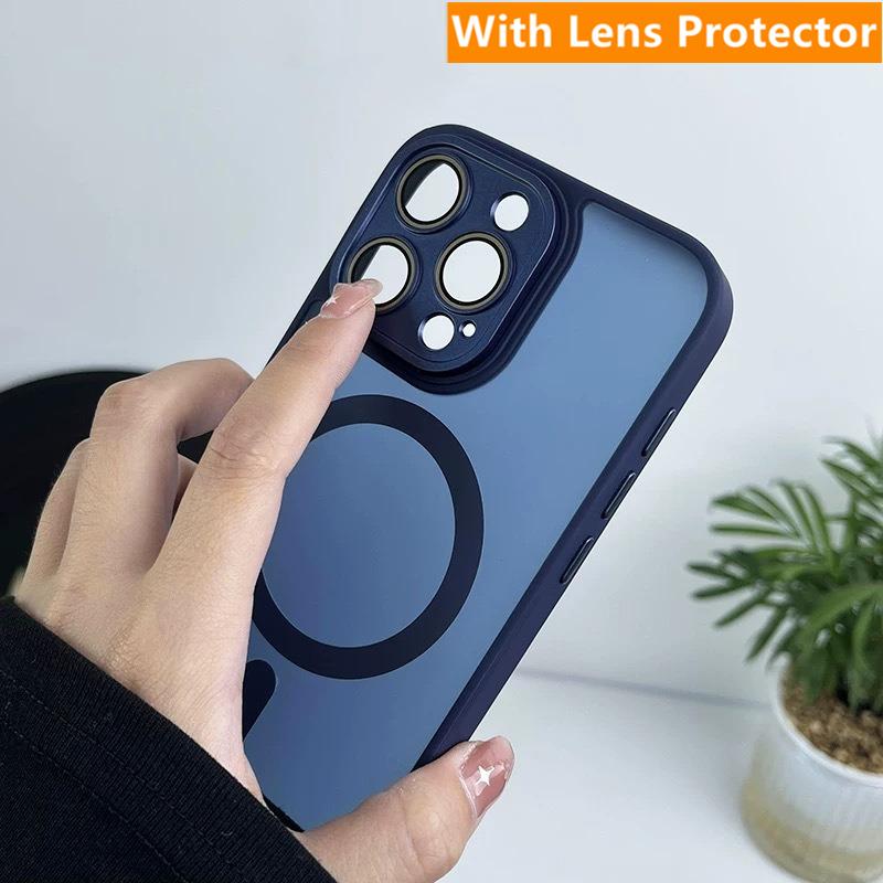 Matte Translucent Phone Case for iPhone 17 Air 16 15 14 13 12 11 Pro Max Plus for Magsafe Wireless Charge Lens Protection Cover