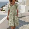 Abito midi da donna con stampa floreale, scollo a V e maniche corte