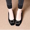 Square head shallow mouth single shoes women's spring new rhinestone square buckle black low-heeled women's shoes