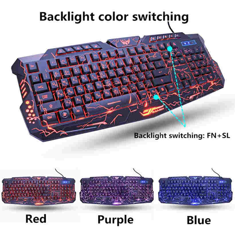 Colorful Breathing Waterproof Gaming Keyboard USB Tri Color Backlit Gaming Keyboard