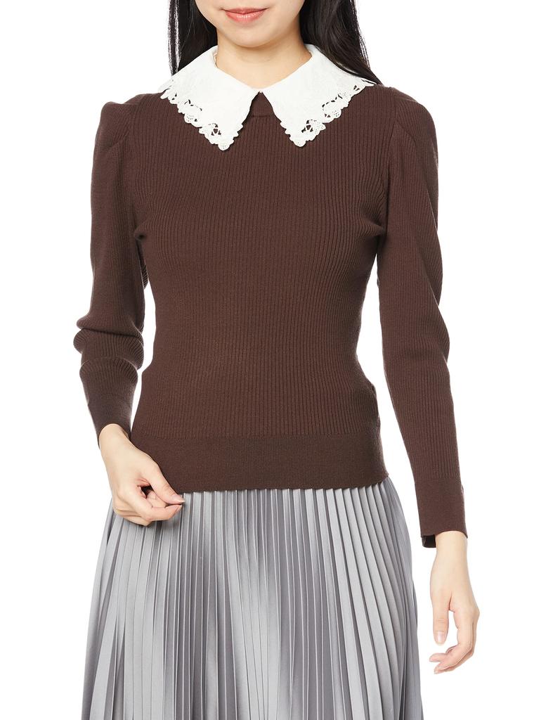 Jill by Jill Stuart Women's Ribbed Knit Sweater, Brown, FR