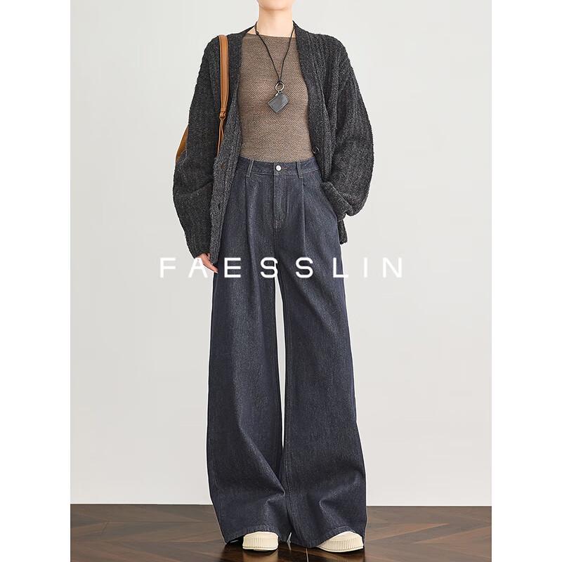 

FAESSLIN Women s Fade-Resistant High-Waist Loose Wide-Leg Jeans M