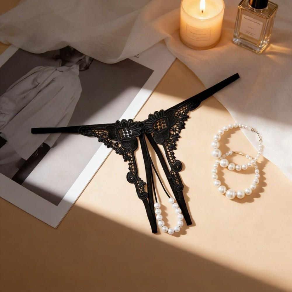 Hollow-out Women's Thong Low Waist Mesh Lace Briefs Panties Pearl Lace Underwear  Girl