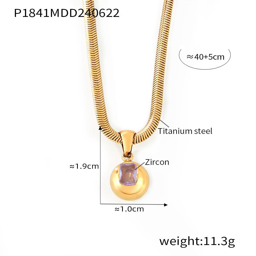 18k Gold-Plated Titanium Steel Geometric Zircon Pendant Necklace - European & American Fashion Style