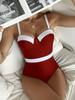 Sexy Push Up One Piece Swimsuit Colorblock Swimwear Women  Underwire Bodysuit Female Bathing Suit New Swimming Suit