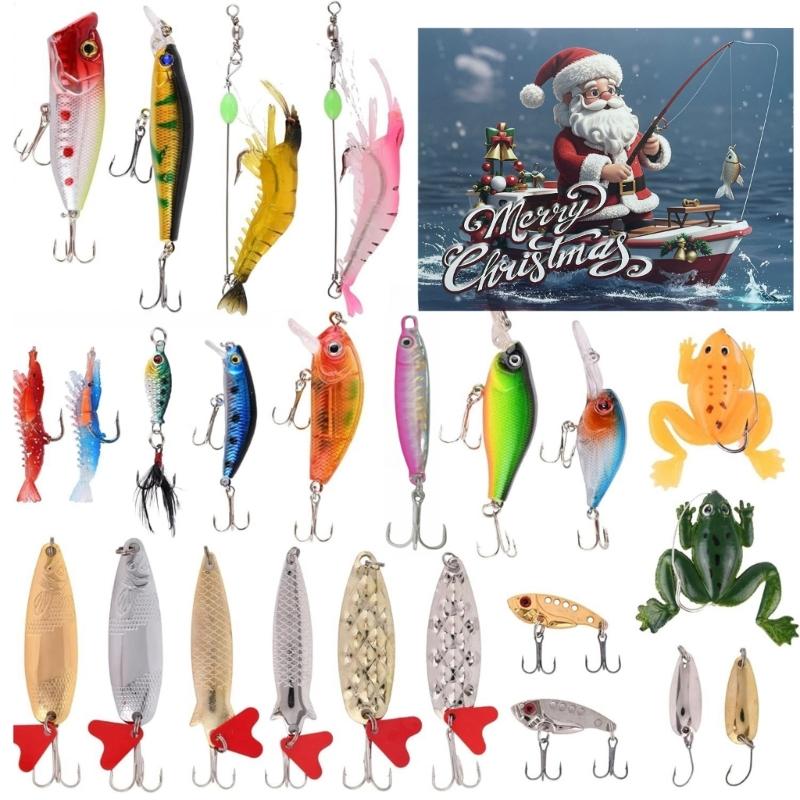 24Pcs Fishing Tackle Advent Calendar Fishing Lure Swimbaits Artificial Hard Baits Christmas Gift for Dad & Fishing Lover