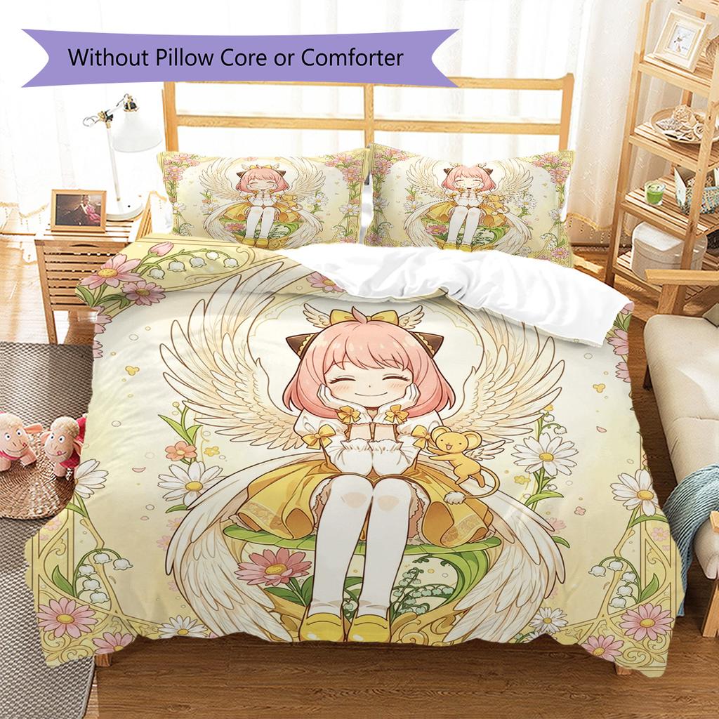Anya Forger Pattern Bedding Quilt Set Quilt Cover Pillowcase Home Decoration Birthday Gift (1 * Duvet Cover + 2 * Pillowcase, Without Core)