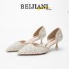 BEIJIANI Crystal Rhinestone Women’s Pointed Toe Low or Mid Heel Hollow-Out Shoes