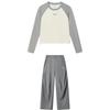 Original Crew Neck Pullover Long Sleeve Top And Straight Leg Mid Rise Pants Casual Set Women Sets F11W539204F-IV+F11W539803F-DY