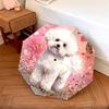 Pink Bichon pattern, automatic folding umbrella, portable and foldable design, 8 ribs, a Christmas or birthday gift.