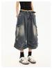 Amerikanische Retro Damen Multi-Taschen Denim Capri Shorts - Locker, Weitbein, Mittellang Sommer Arbeitskleidung