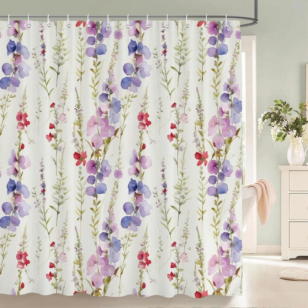Beautiful Colorful Flower Floral Printed Shower Curtains Frabic Waterproof Polyester Decor Bath Curtain With Hooks 240X180Cm
