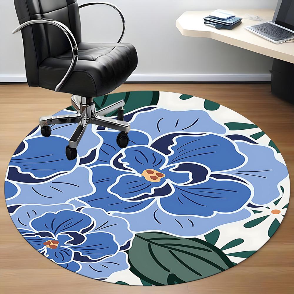 1PC Floral Pattern Office Round Area Rug, Mat Suitable For Office, Under Office Chairs Bedroom Living Room Home Decor, Room Deco