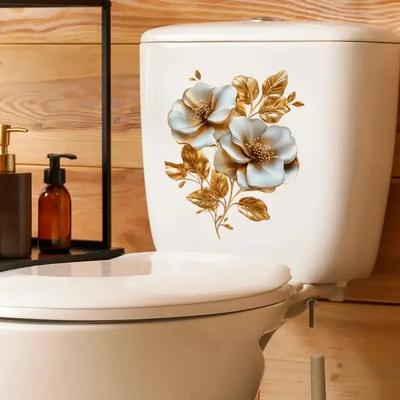 1Pcs Golden Flower Toilet Sticker Bathroom Toilet Cover Decorative Sticker Wall Stickers Waterproof Self Adhesive Sticker