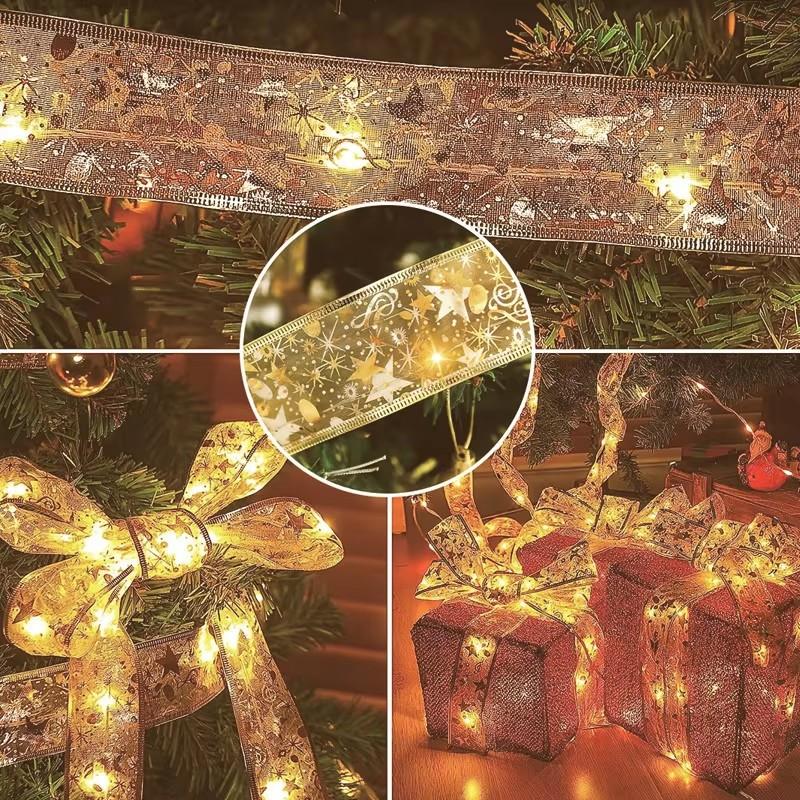 Rubans LED Décoration de Noël Ornements d'Arbre de Noël DIY Noeuds en Dentelle Guirlandes Lumineuses Navidad Décorations pour la Maison Nouvel An