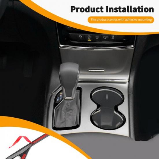 2xGloss Black Gear Shifter Cup Holder Cover Trim for Jeep Grand Cherokee 2016-21