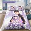Re Zero Pattern Bedding Quilt Set Quilt Cover Pillowcase Home Birthday Gift(1 * Duvet Cover + 2 * Pillowcase, Without Core)