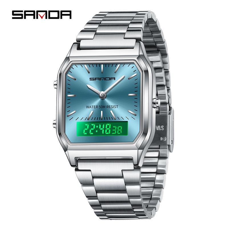 Sanda Retro Dual Display Steel Band Watch - Classic Business Style for Men & Women