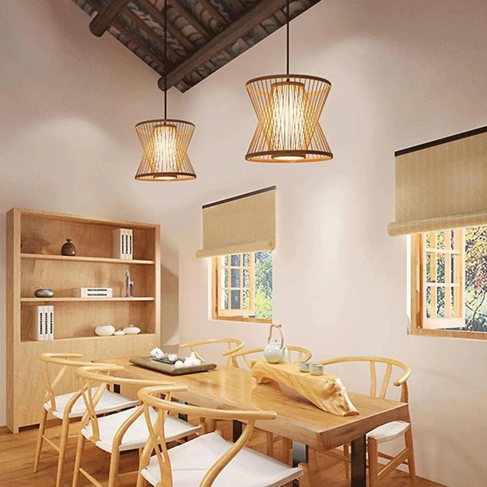 Boho Vintage Bamboo Wicker Chandelier Pastoral Basket Lantern Ceiling Pendant Lamp Rattan Light Fixtures Hanging Chandaliers E27