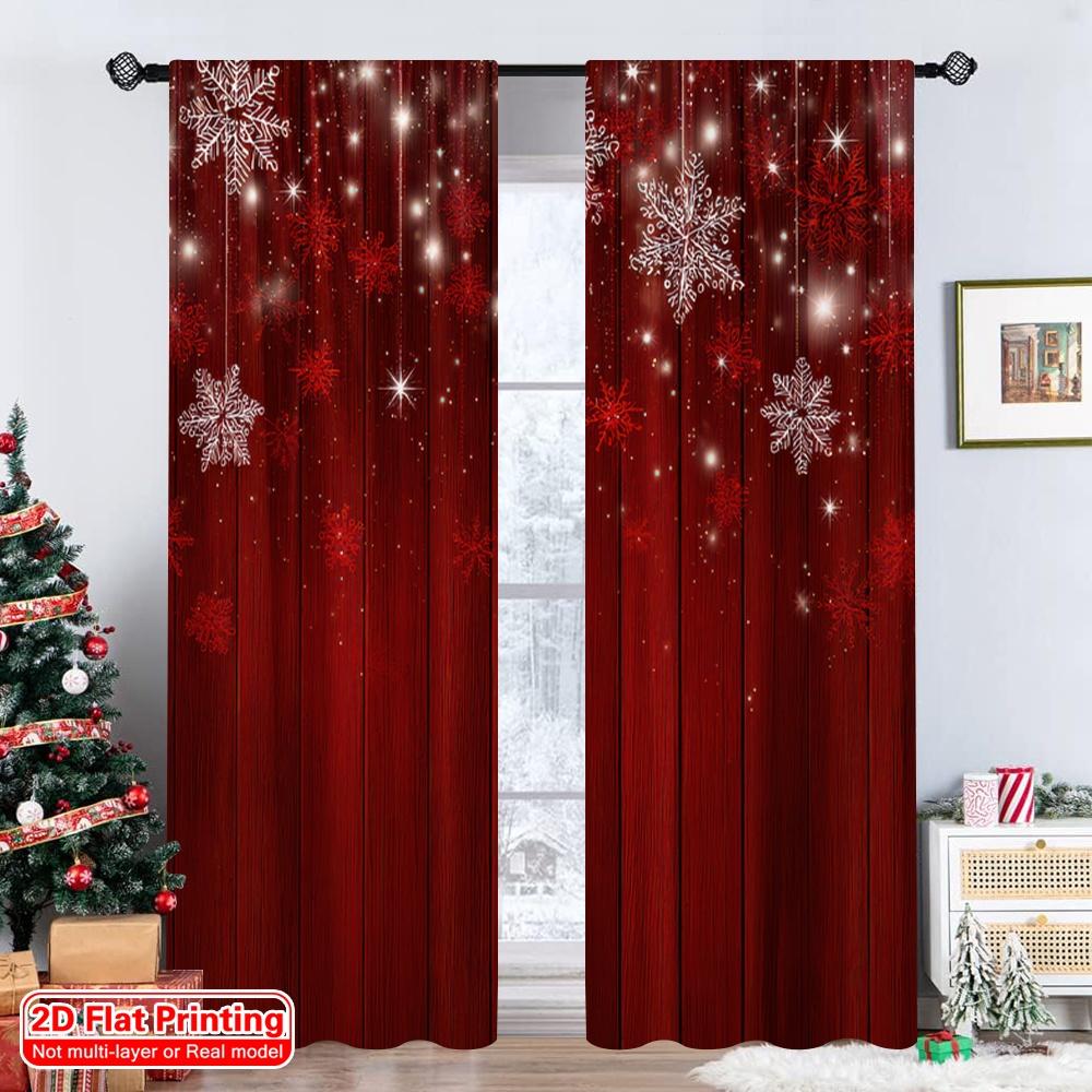 Set Of 2 Flat Printing Christmas Hot Party Curtains Red Snowflakes Festive Digital Printed Polyester Drapes Curtain Made