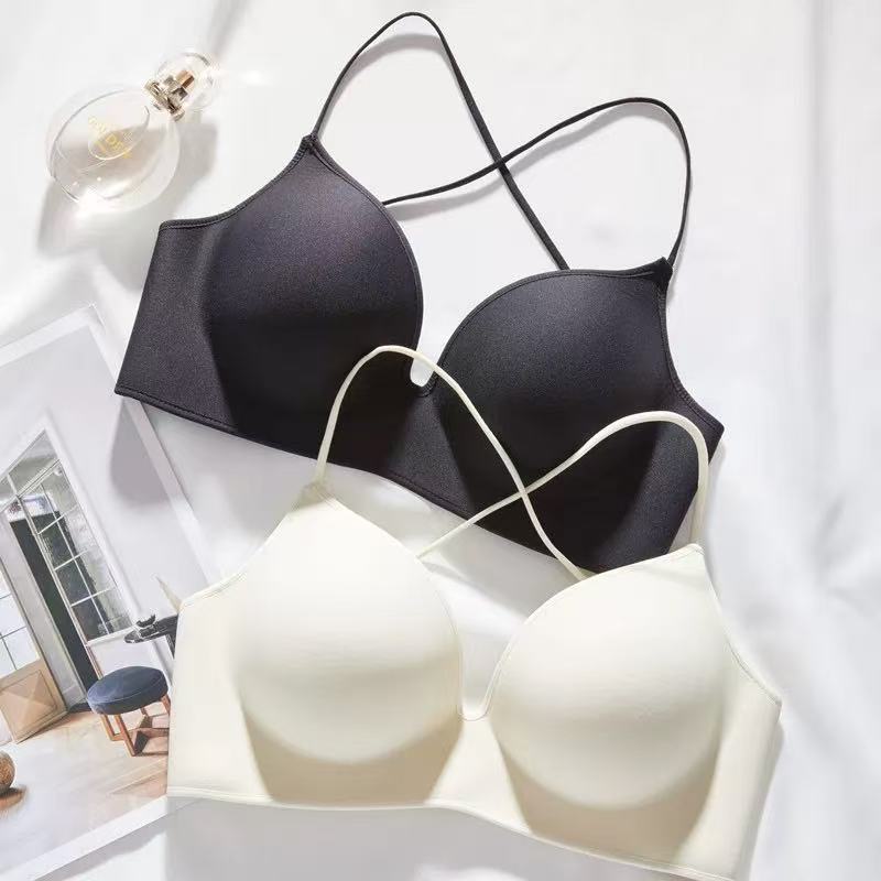 

Super thick CM seamless beauty back expansion fixed cup showing chest big Spice girl extra thick bra small chest flat chest gathering 32A чёрный
