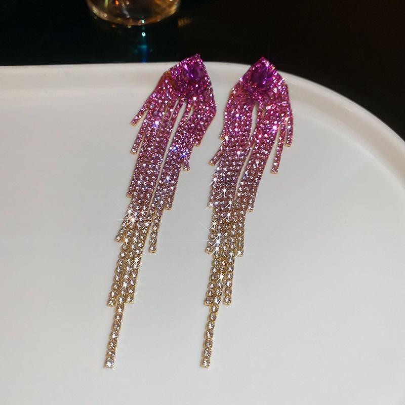 Hochwertige Silbernadel Zirkon Blume Fransenohrringe Europäische und Amerikanische Leichter Luxus Temperament Ohrringe Retro Nischenohrringe