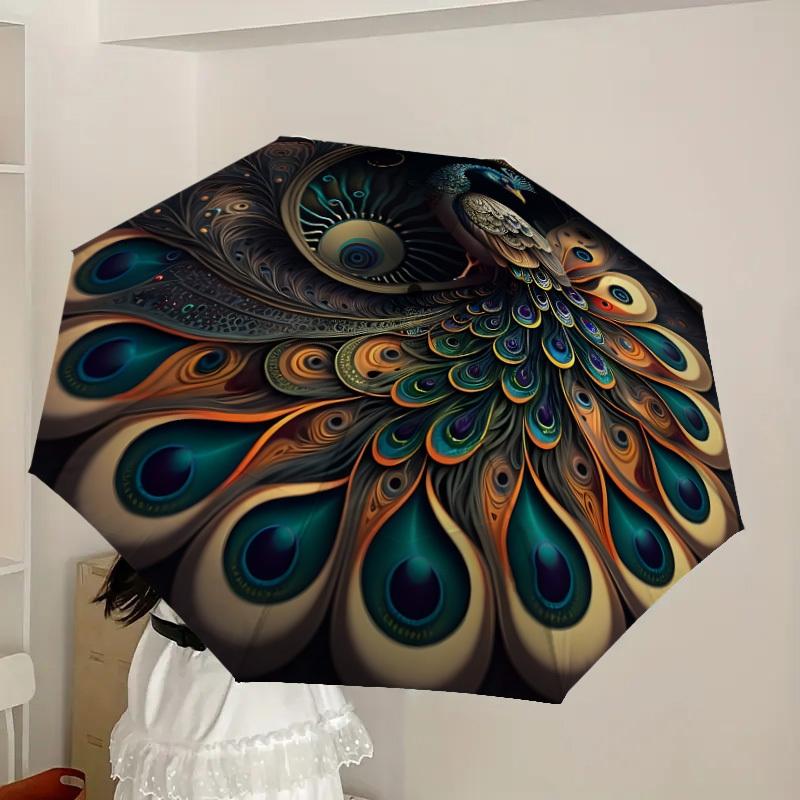 1pc Peacock Feather Mandala Design Umbrella with Plastic Handle,Suitable for All Seasons Home Travel Outdoor UmbrellaDD1646