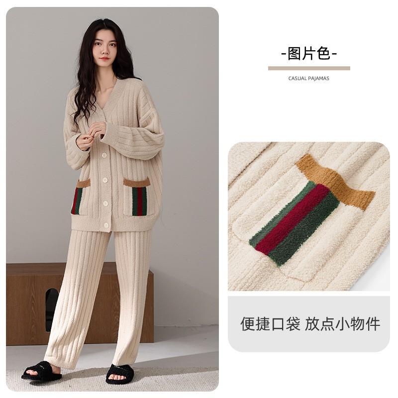 Womens Thick Fleece Pajama Set Winter Cozy Lounge Wear Soft Warm Sleepwear Outfit Home Light Outdoor Use