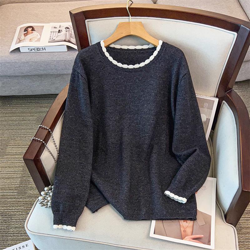 

Plus Size Slim Fit Mid-Length Knit Sweater - Long Sleeve, Round Neck 7XL чорний