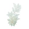 Artificial Pine Branch Xmas Flower Realistic Glitter Poinsettia Flower Xmas Tree Ornament for Home Decoration White