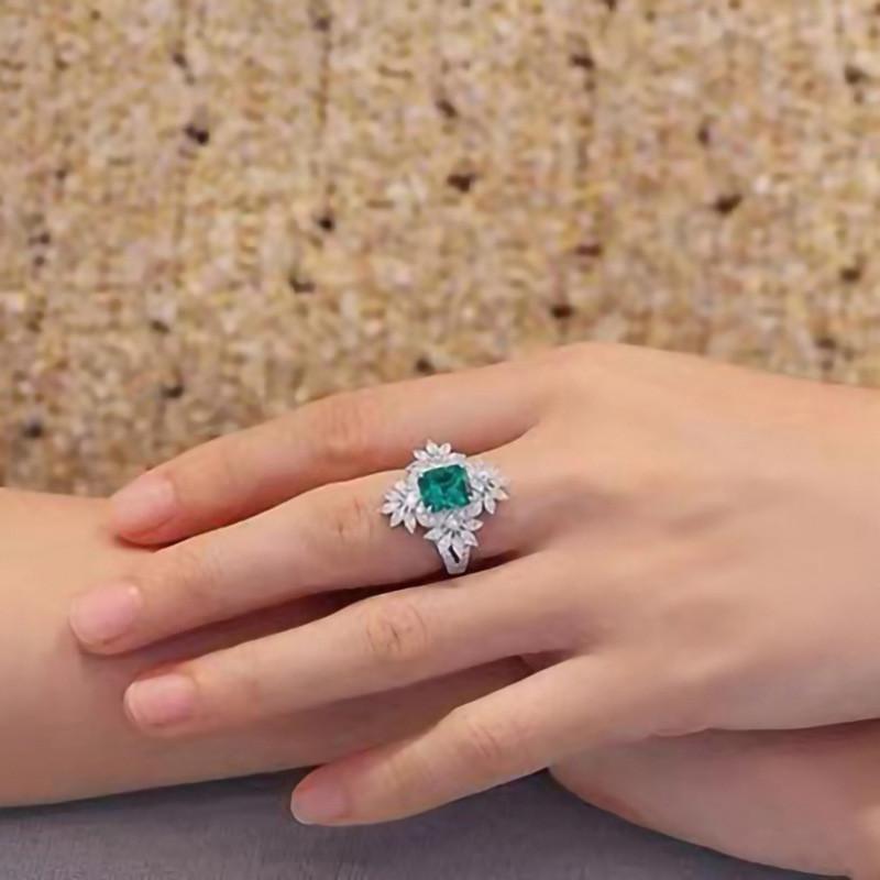CopperGreen Zircon Ring For Women Luxury Square Full AAA Cubic Zirconia Wedding Flower Jewelry Gifts