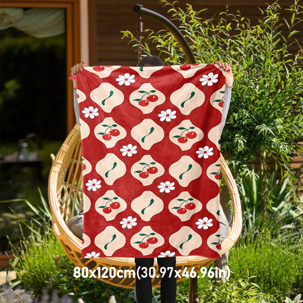 

1pc Cherries Flowers Outdoor Flannel Blanket Soft Warm All-Season Throw for Sofa Bed Car Camping Office, Cozy Gift Idea1249S 80x120cm(31x47inch)
