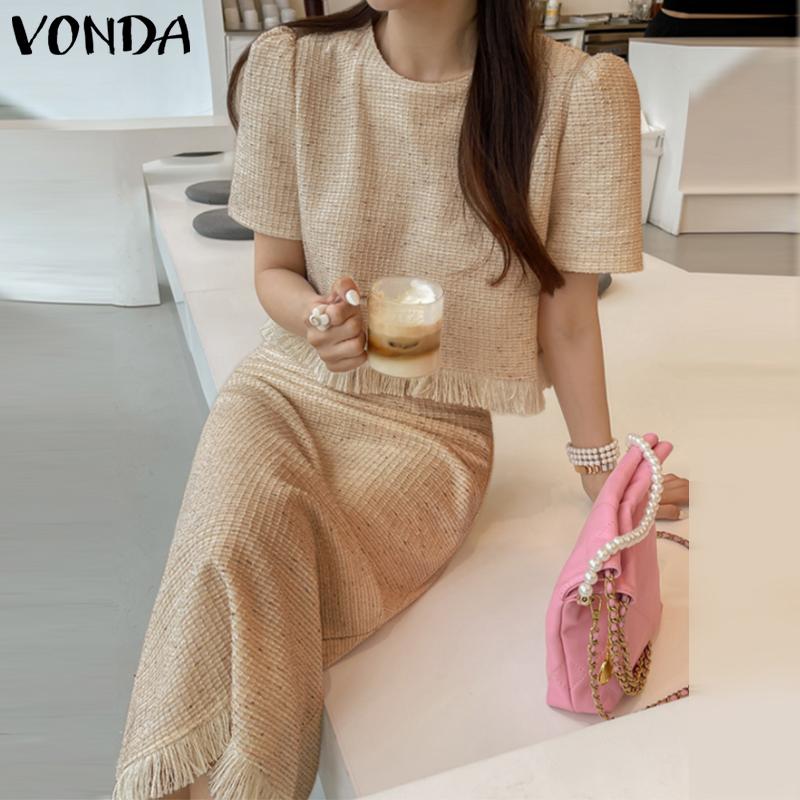

VONDA Элегантная женская блузка с короткими рукавами и повседневными топами с кисточками